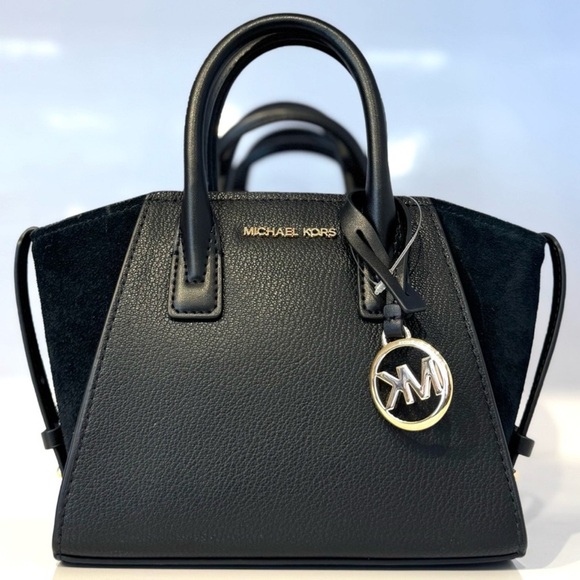 Michael Kors Avril Extra-Small Leather and Suede Satchel Bag Black Multi - Picture 1 of 9